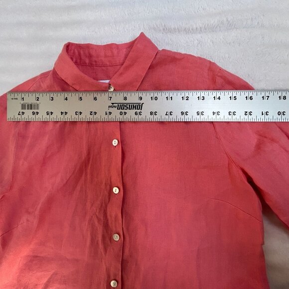 J. Jill Love Linen Essential Shirt Womens Coral Button-Up Top XS Long Sleeve - Picture 5 of 7
